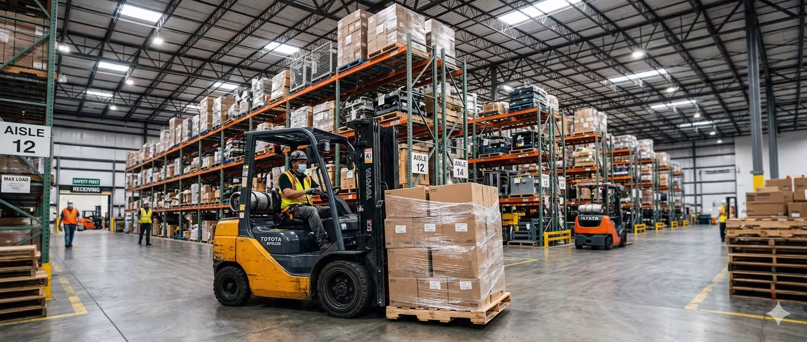 Ambiente industrial con autoelevadores